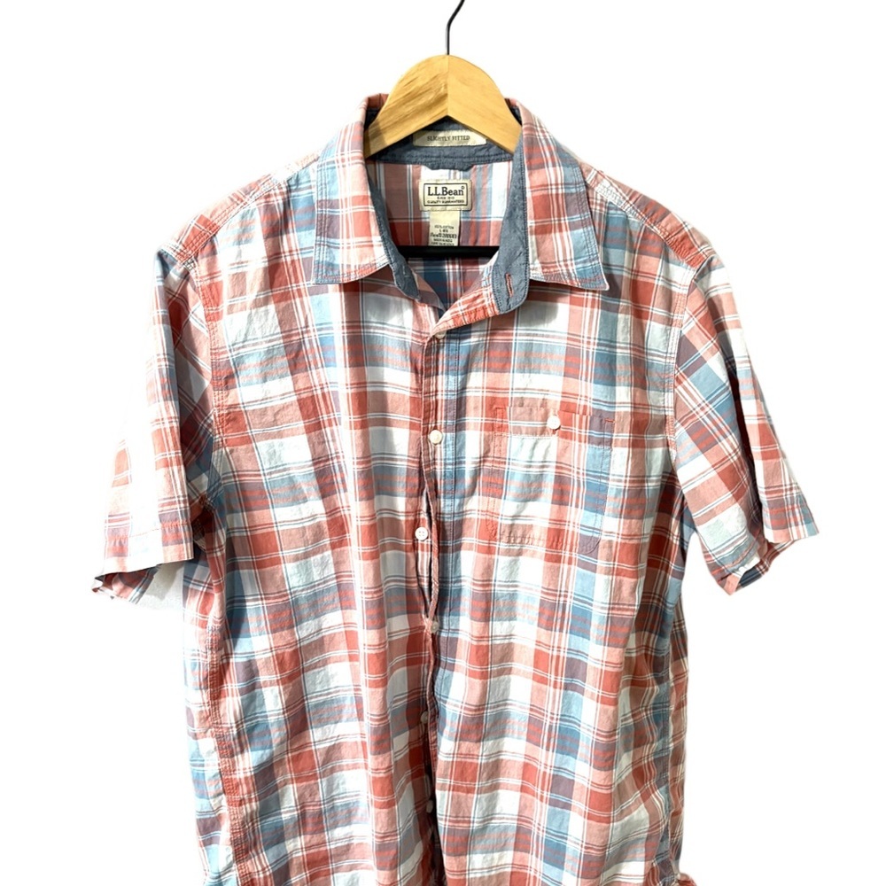 L.L. Bean Men's Casual Red and Blue Checkered Shirt